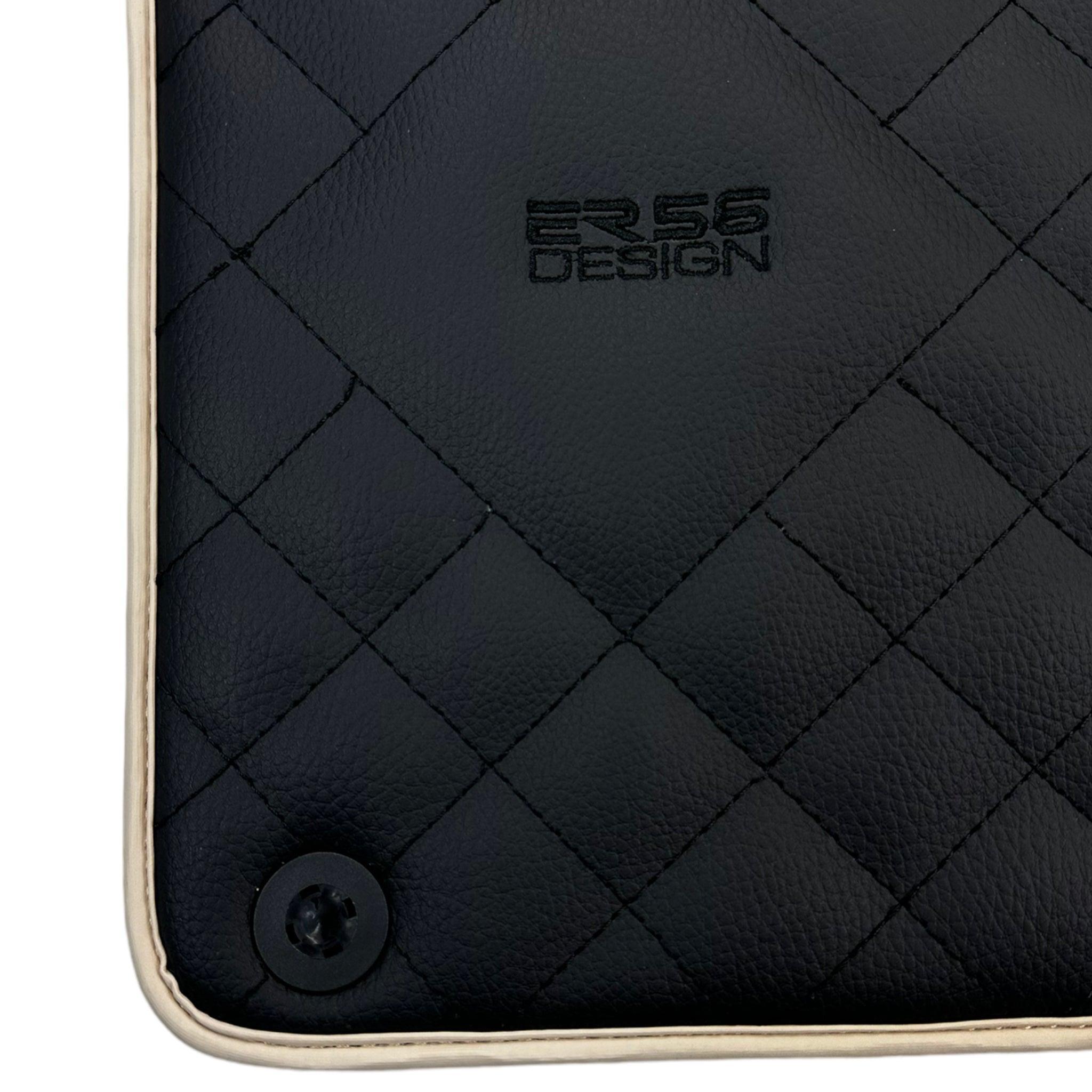 Leather Floor Mats for Ferrari California T (2015-2018) Black Sewing ER56 Design | Beige Trim - AutoWin