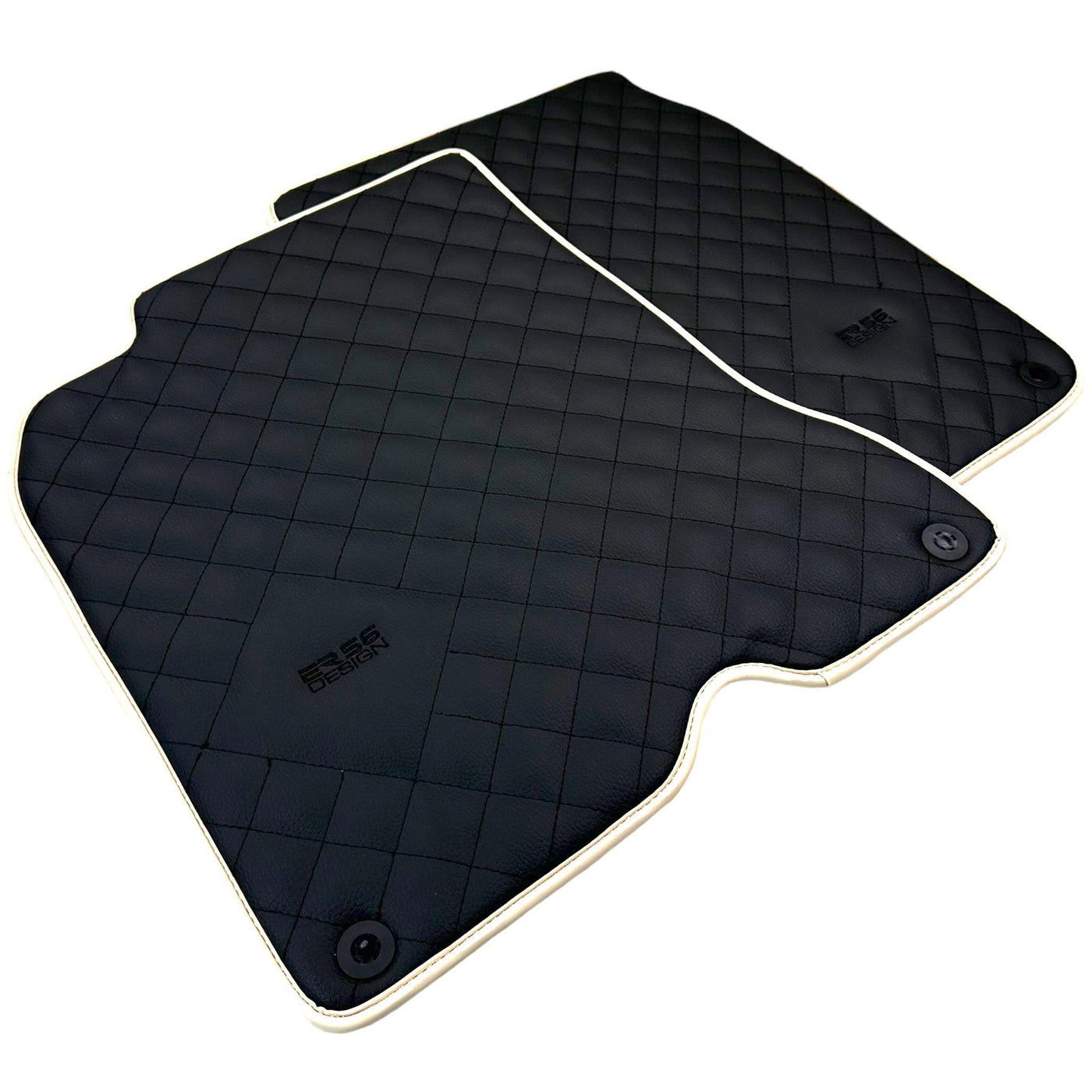 Leather Floor Mats for Ferrari California T (2015-2018) Black Sewing ER56 Design | Beige Trim - AutoWin