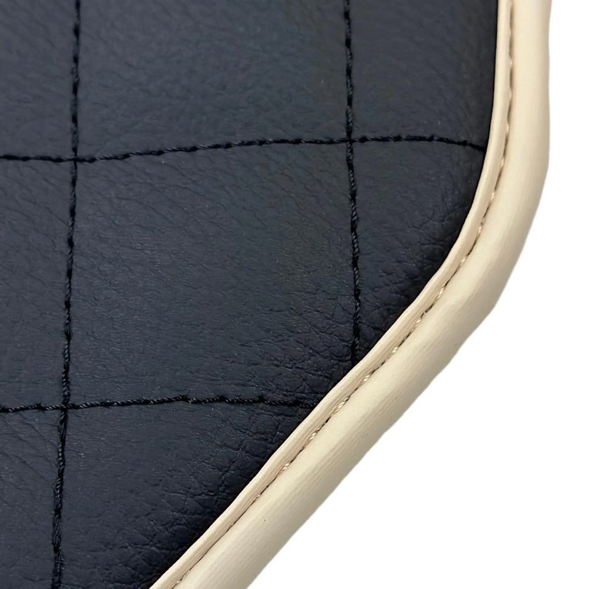 Leather Floor Mats for Ferrari California T (2015-2018) Black Sewing ER56 Design | Beige Trim - AutoWin