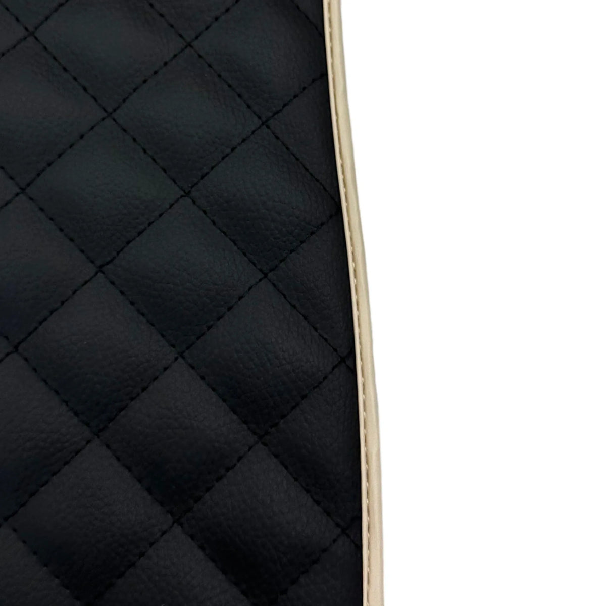 Leather Floor Mats for Ferrari California T (2015-2018) Black Sewing ER56 Design | Beige Trim - AutoWin