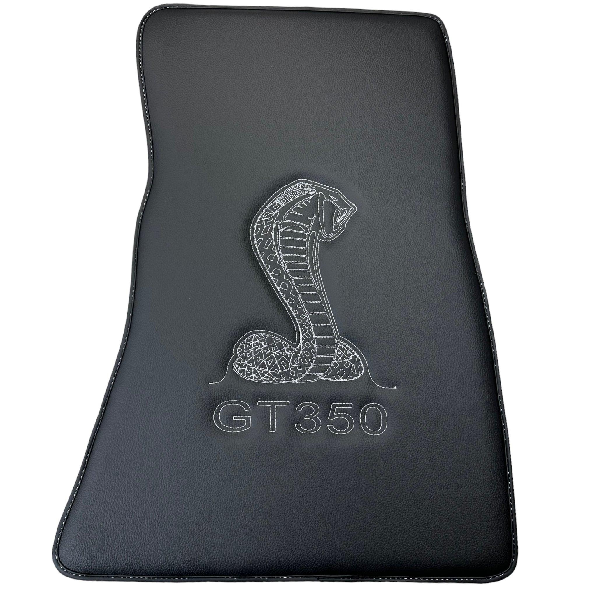 Leather Floor Mats for Ford Mustang GT350 Shelby (2015-2021) with Cobra Sewing - AutoWin