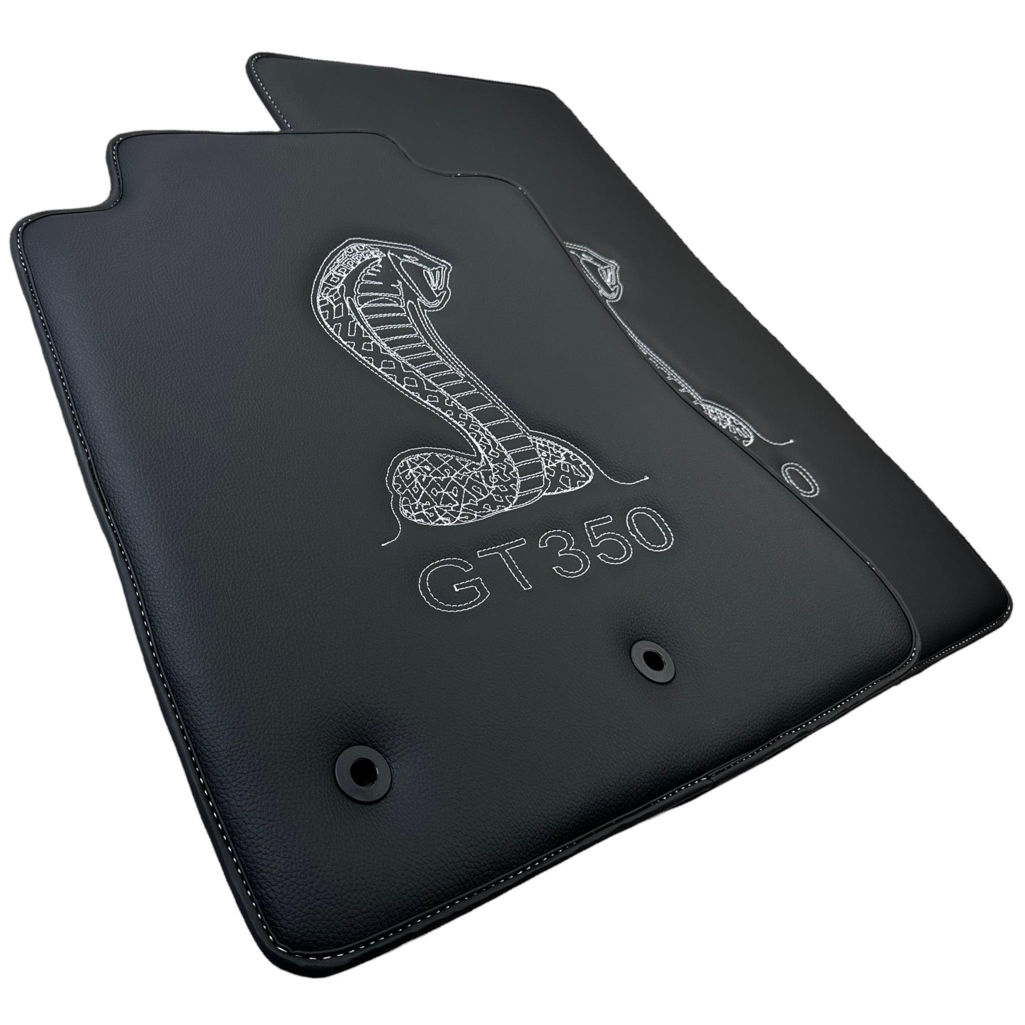 Leather Floor Mats for Ford Mustang GT350 Shelby (2015-2021) with Cobra Sewing - AutoWin