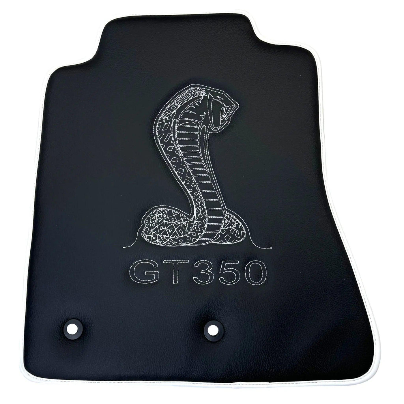 Leather Floor Mats for Ford Mustang GT350 Shelby (2015-2021) with Cobra Sewing | White Trim - AutoWin