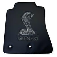 Leather Floor Mats for Ford Mustang GT350 Shelby (2015-2021) with Cobra Sewing | White Trim - AutoWin