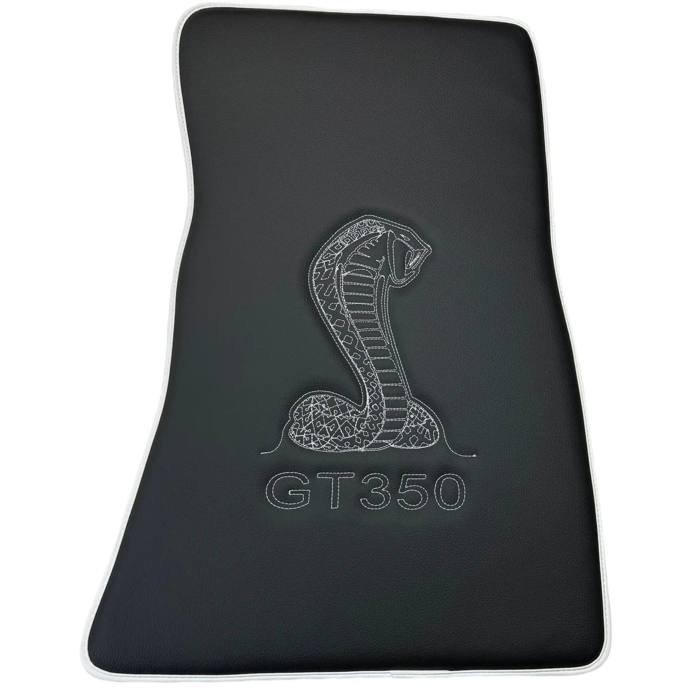 Leather Floor Mats for Ford Mustang GT350 Shelby (2015-2021) with Cobra Sewing | White Trim - AutoWin