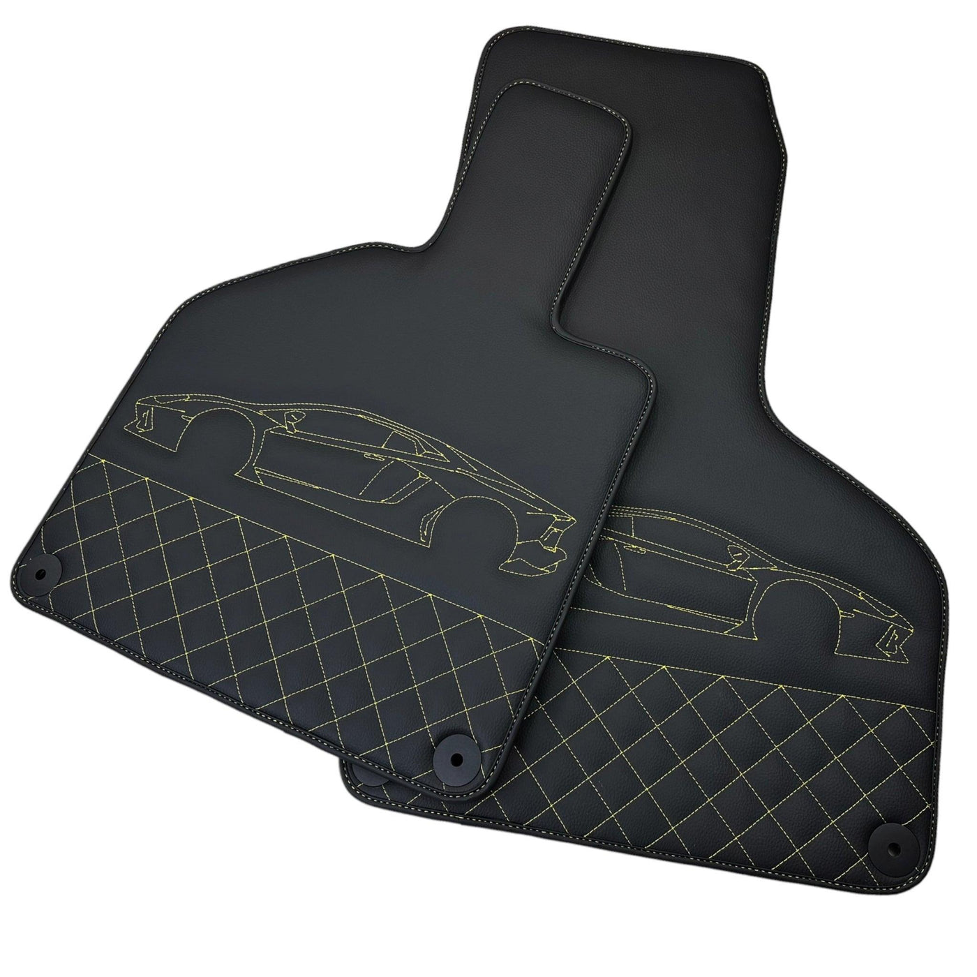 Leather Floor Mats for Lamborghini Huracan Yellow Sewing | ER56 Design - AutoWin