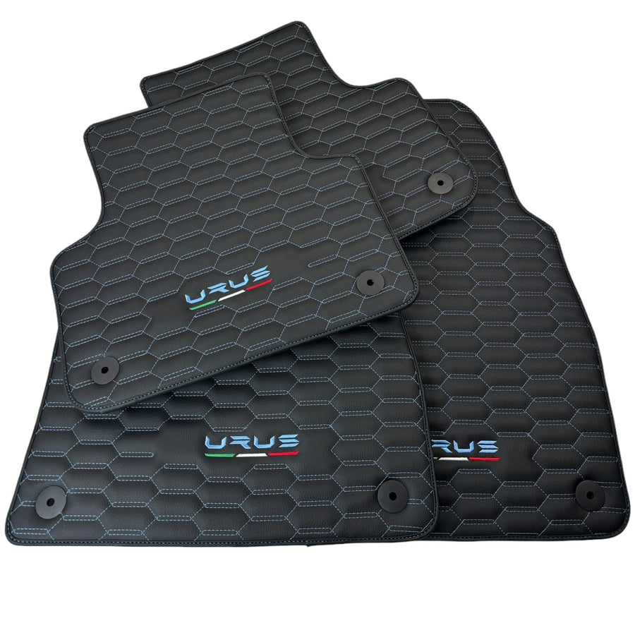 Leather Floor Mats for Lamborghini Urus with Blue Stitching - AutoWin