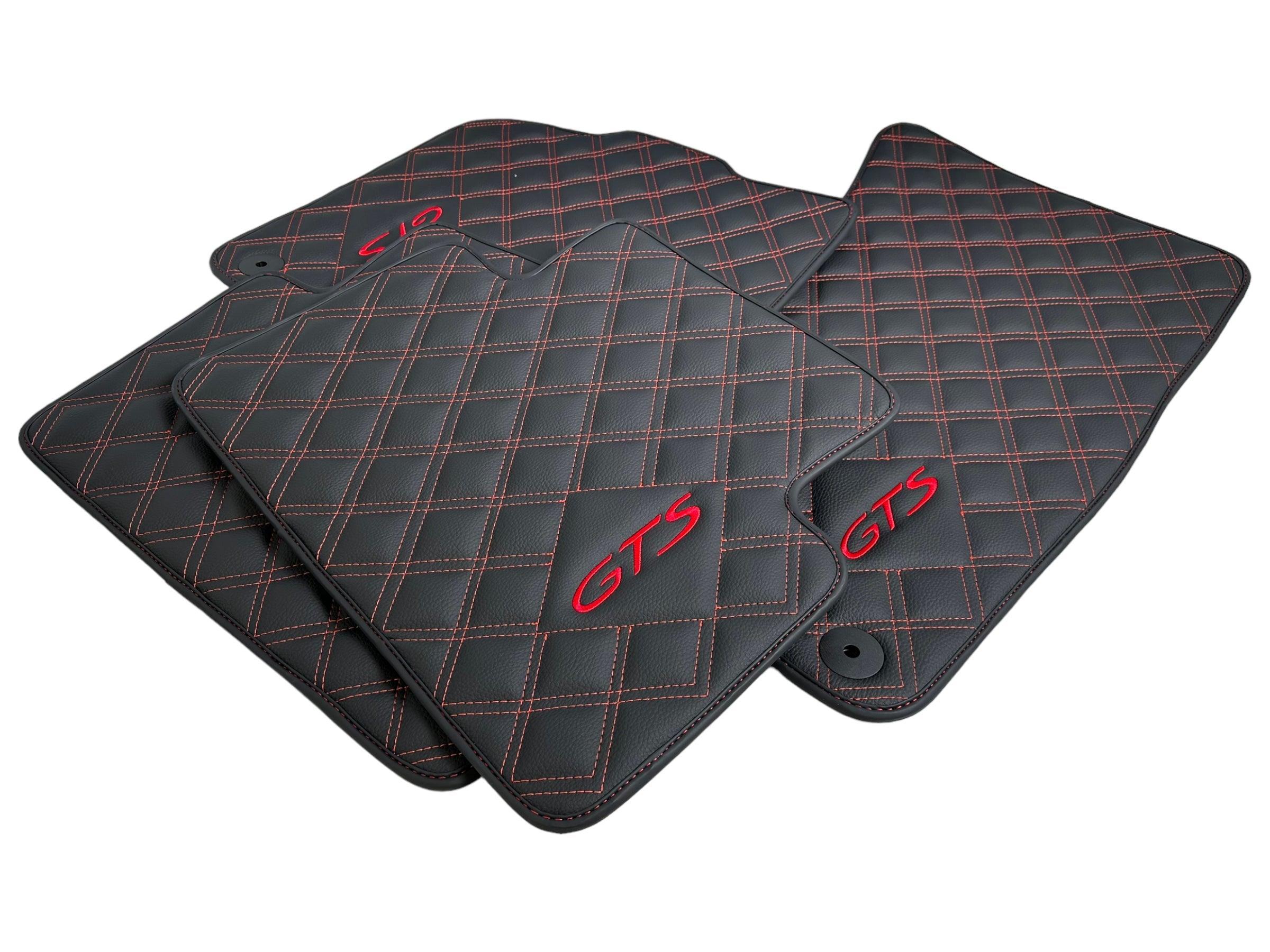 Leather Floor Mats for Porsche Cayenne GTS (2010-2018) Red Sewing - AutoWin
