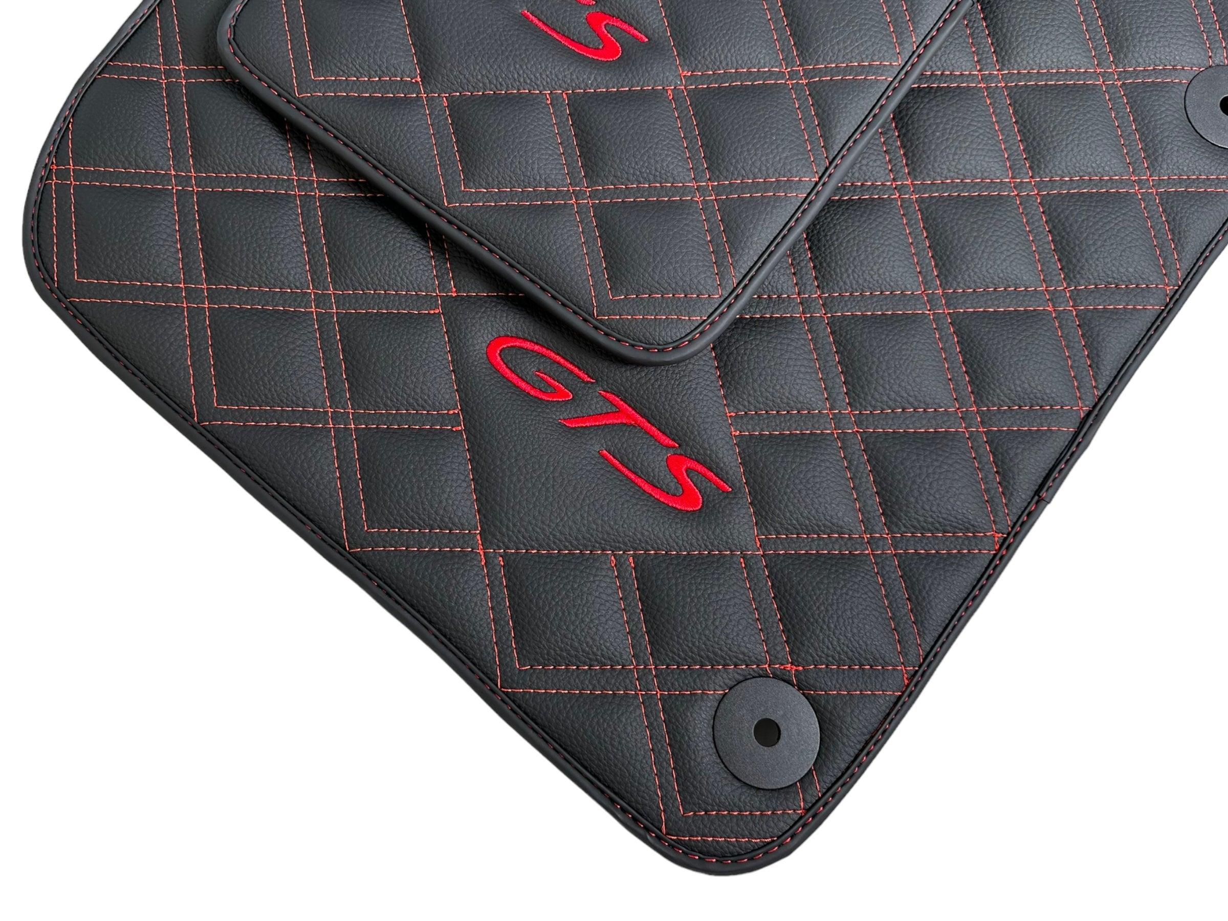 Leather Floor Mats for Porsche Cayenne GTS (2010-2018) Red Sewing - AutoWin