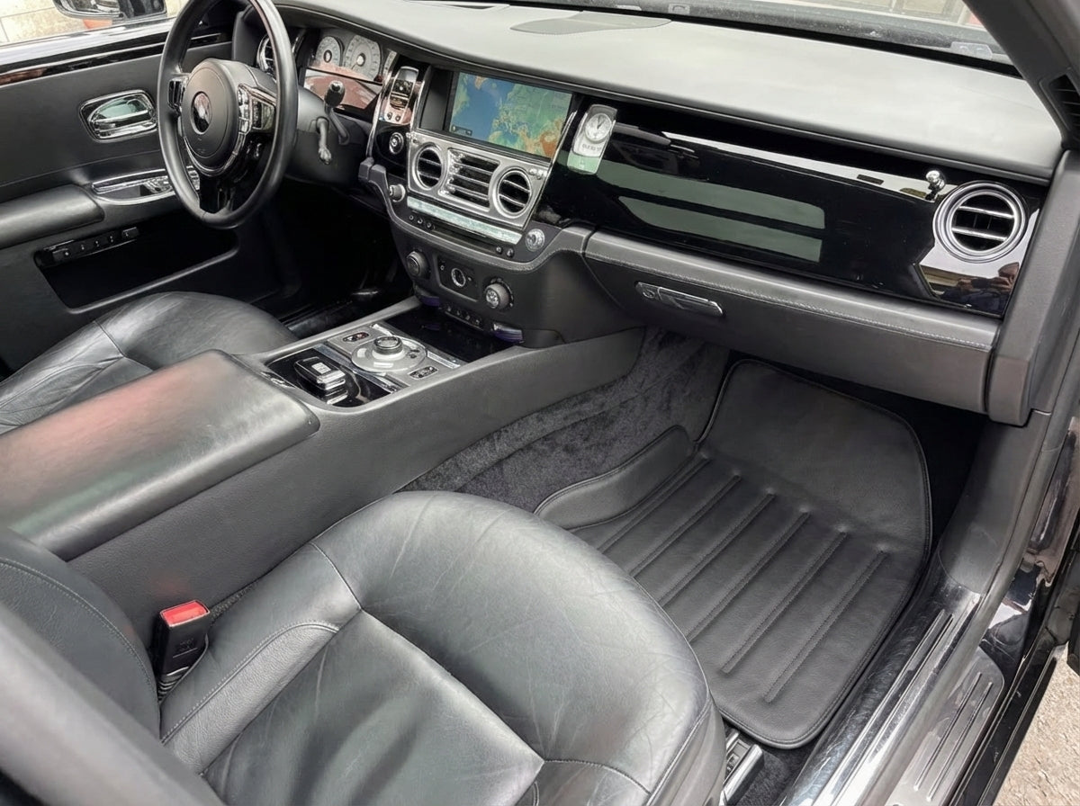 Interior look of floor mats for Leather Floor Mats For Rolls Royce Black Badge Ghost Series I (2010–2020) Black