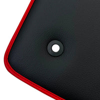 Leather Floor Mats with Red Trim for Ford Mustang GT350 Shelby (2015-2021) with Cobra Sewing - AutoWin