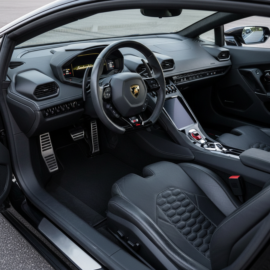 Black Floor Mats for Lamborghini Huracan STO with Black Alcantara Leather