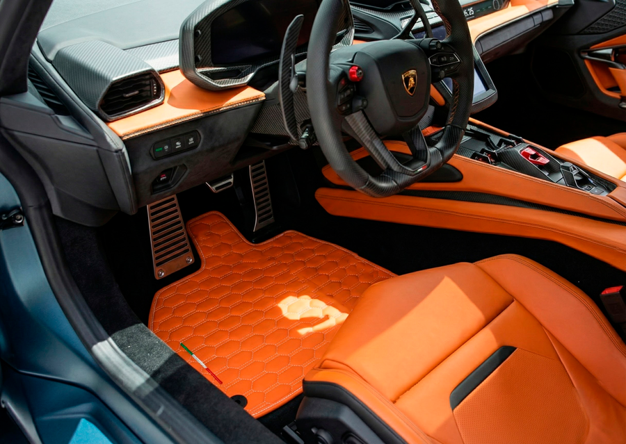Orange Leather Floor Mats for Lamborghini Temerario (2025-2026)