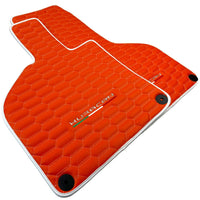 Orange Leather Floor Mats for Lamborghini Huracan with White Trim - AutoWin