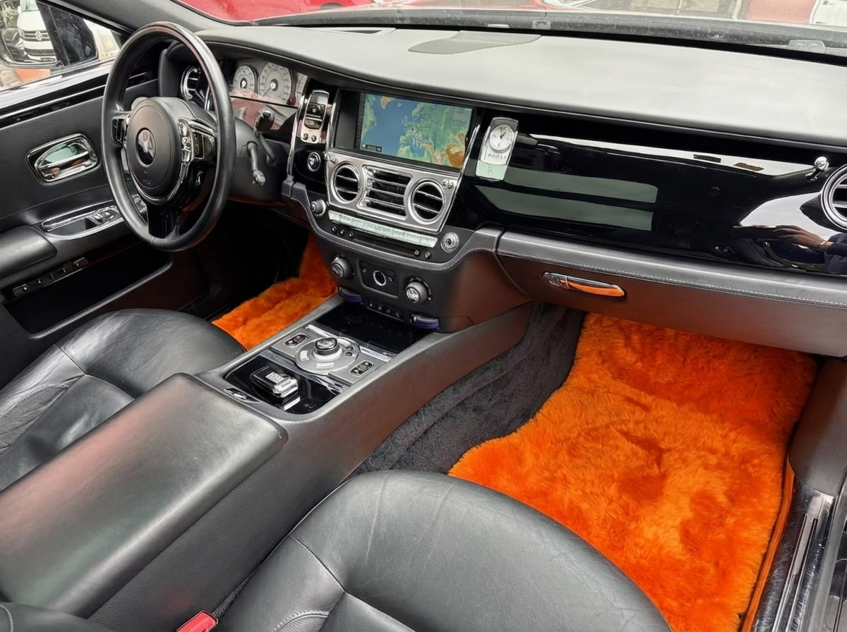 Interior look of floor mats for Orange Sheepskin Floor Mats For Rolls Royce Ghost Series I (2010–2020) Er56 Design Brand