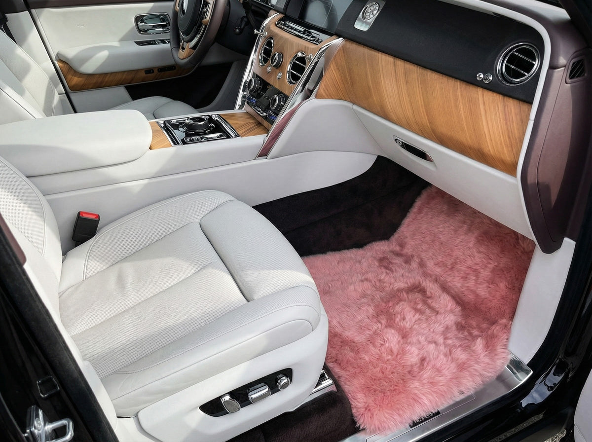 Interior look of floor mats for Pink Sheepskin Floor Mats For Rolls Royce Cullinan Er56 Design Brand