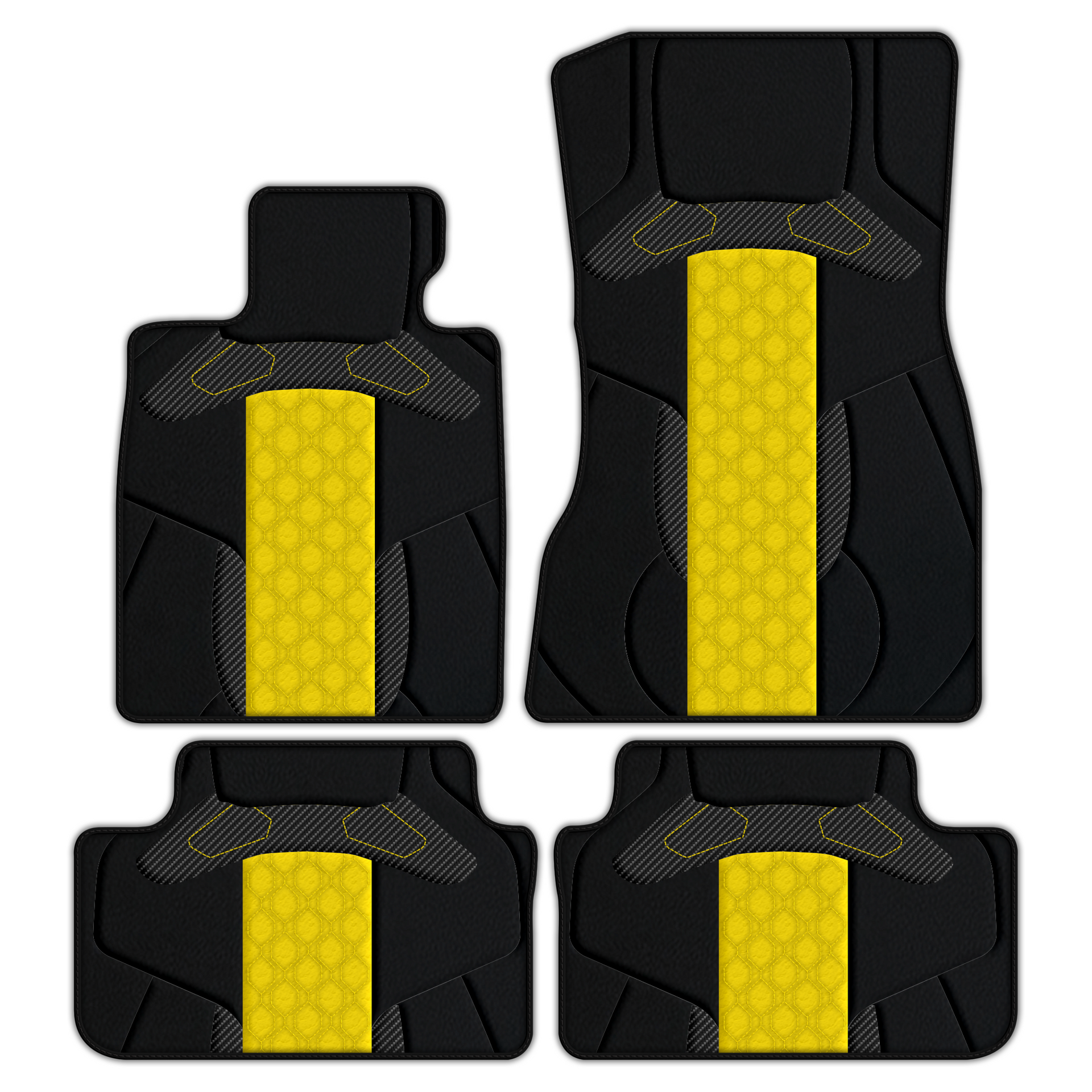 Premium Customizable Leather Floor Mats with AW45 Pattern installed in BMW M3 F80 (2014-2018) sedan, showcasing luxury and style.