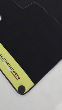Black Floor Mats for Lamborghini Huracan with Yellow Alcantara Leather