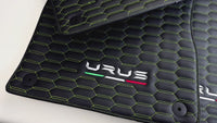 Customizable Leather Floor Mats for Lamborghini Urus with Green Stitching