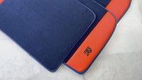 Dark Blue Floor Mats for Rolls Royce Cullinan with Orange Leather