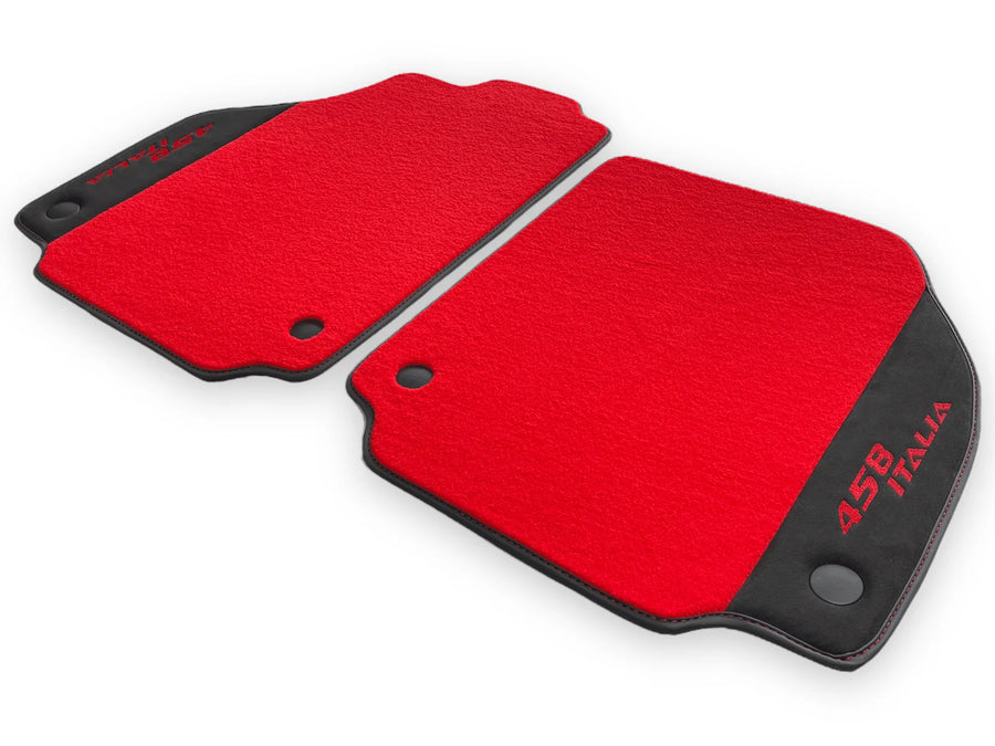 Red Floor Mats For Ferrari 458 Italia 2009-2015 Black Alcantara Leather - AutoWin
