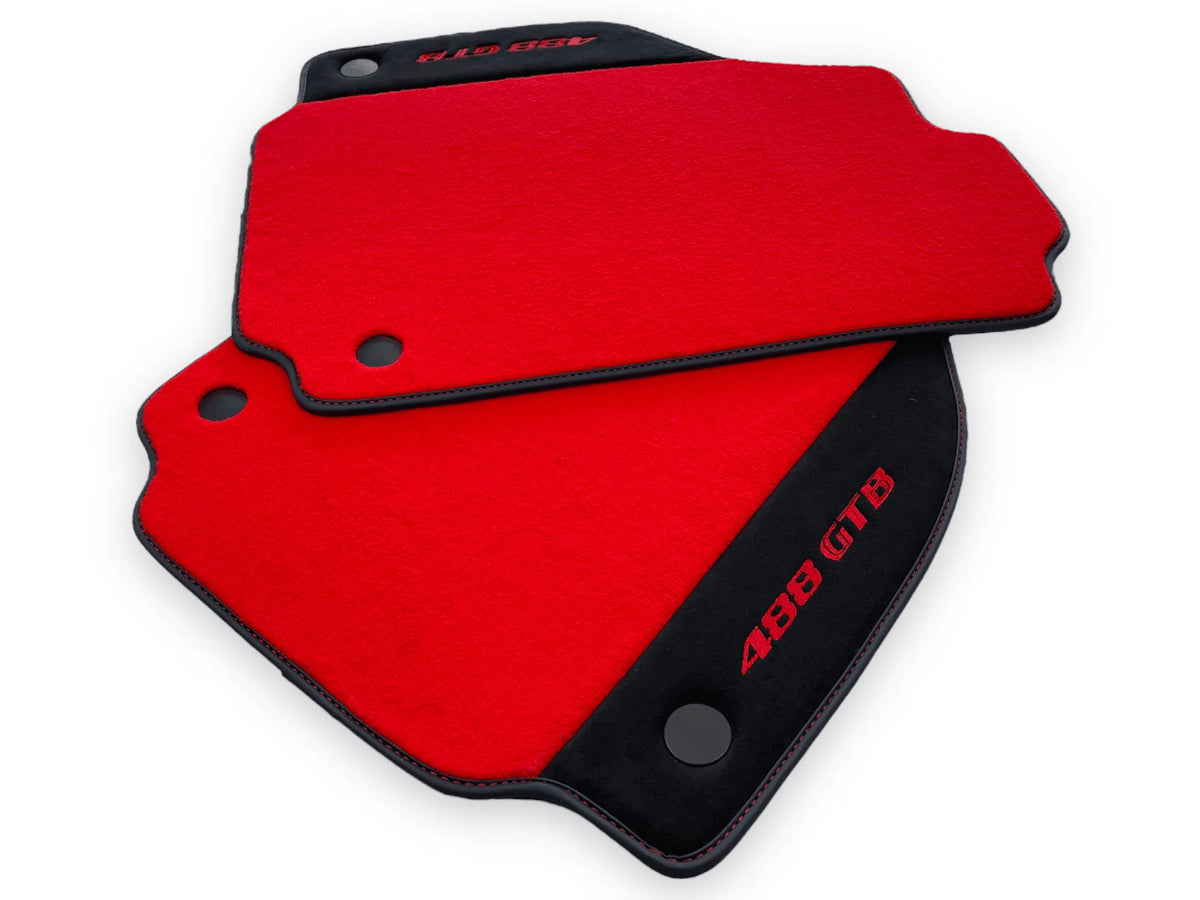 Red Floor Mats For Ferrari 488 GTB 2015-2022 Carpets With Alcantara Leather - AutoWin