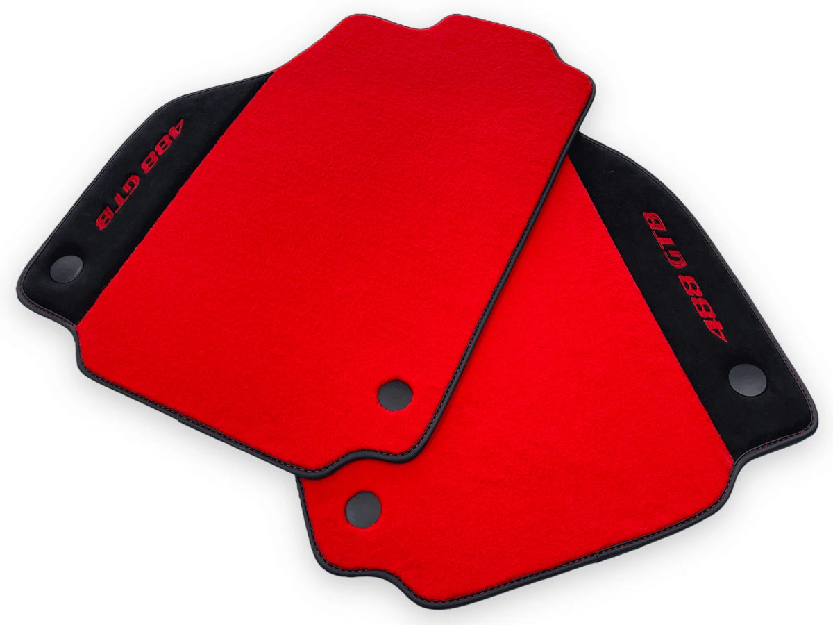 Red Floor Mats For Ferrari 488 GTB 2015-2022 Carpets With Alcantara Leather - AutoWin