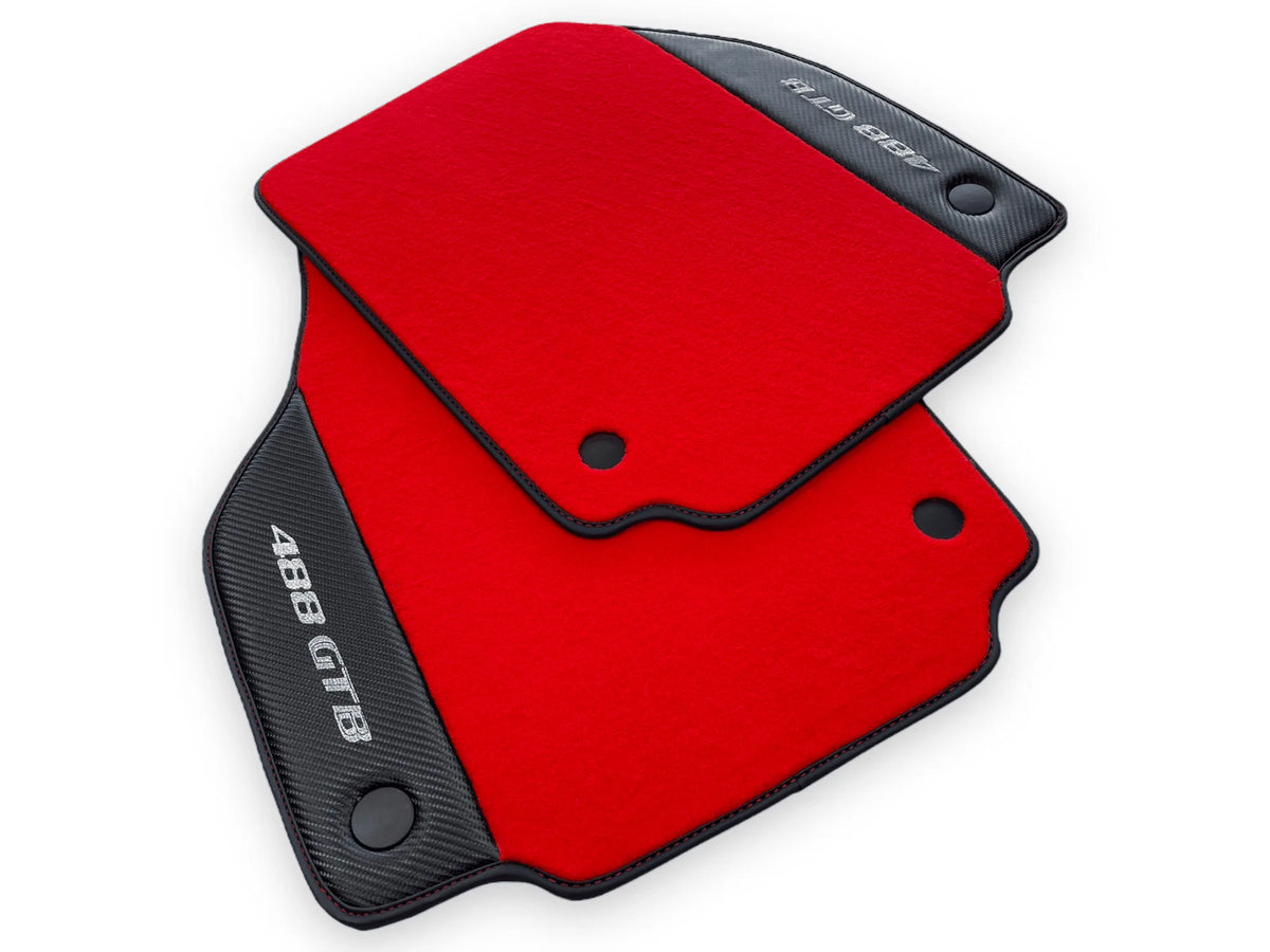 Red Floor Mats For Ferrari 488 GTB 2015-2022 Carpets With Carbon Fiber - AutoWin