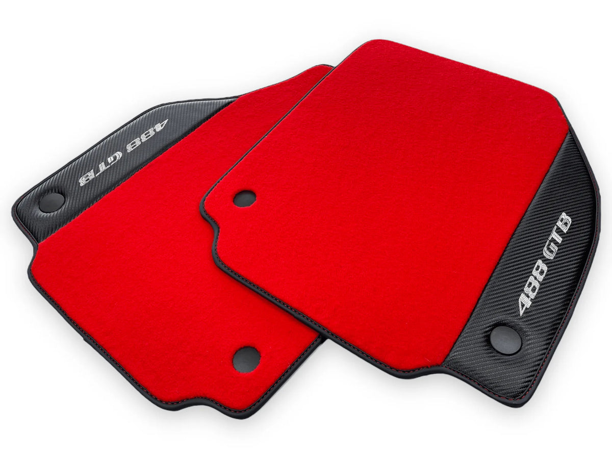 Red Floor Mats For Ferrari 488 GTB 2015-2022 Carpets With Carbon Fiber - AutoWin