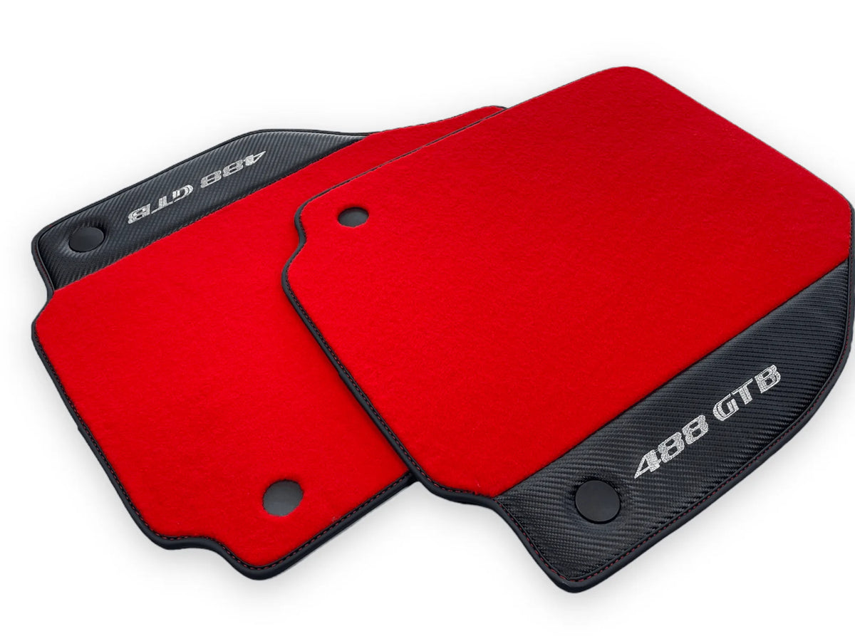 Red Floor Mats For Ferrari 488 GTB 2015-2022 Carpets With Carbon Fiber - AutoWin