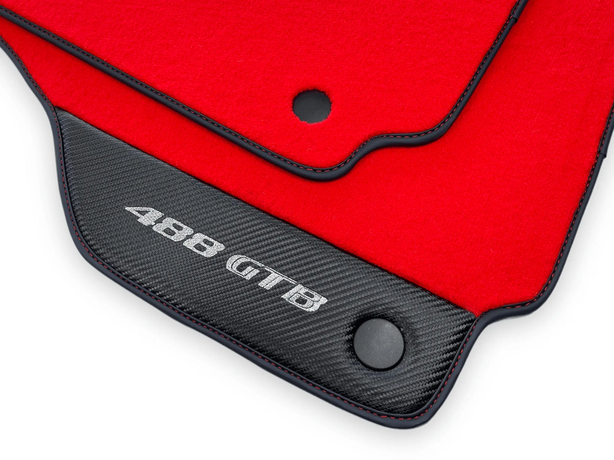 Red Floor Mats For Ferrari 488 GTB 2015-2022 Carpets With Carbon Fiber - AutoWin