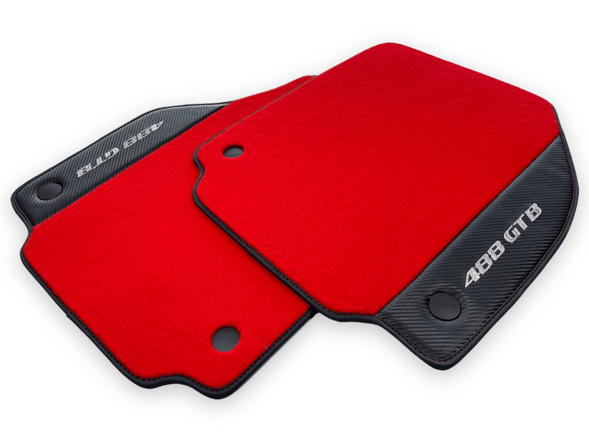 Red Floor Mats For Ferrari 488 GTB 2015-2022 Carpets With Carbon Fiber - AutoWin