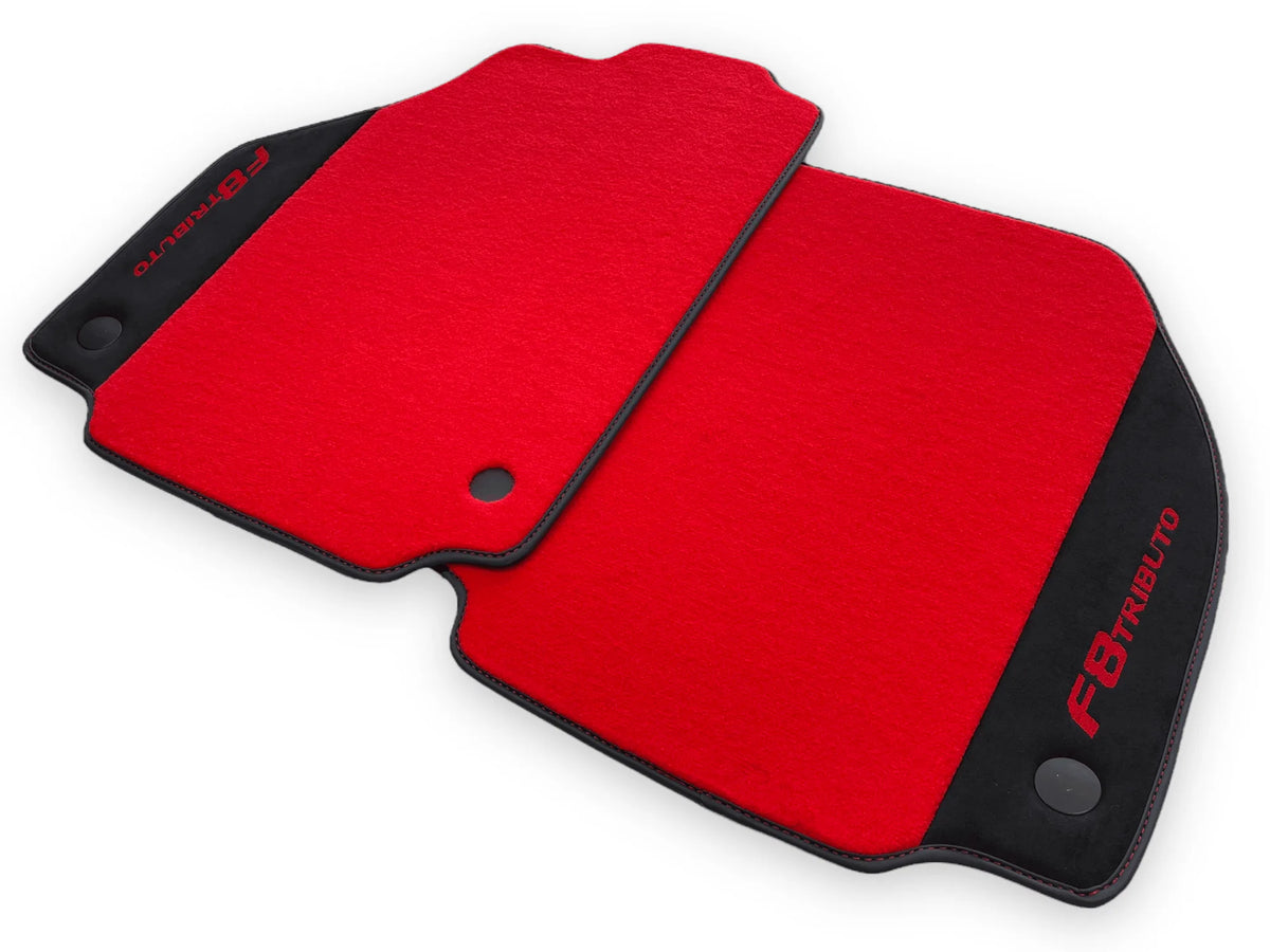 Red Floor Mats For Ferrari F8 Tributo 2019-2022 With Alcantara Leather - AutoWin
