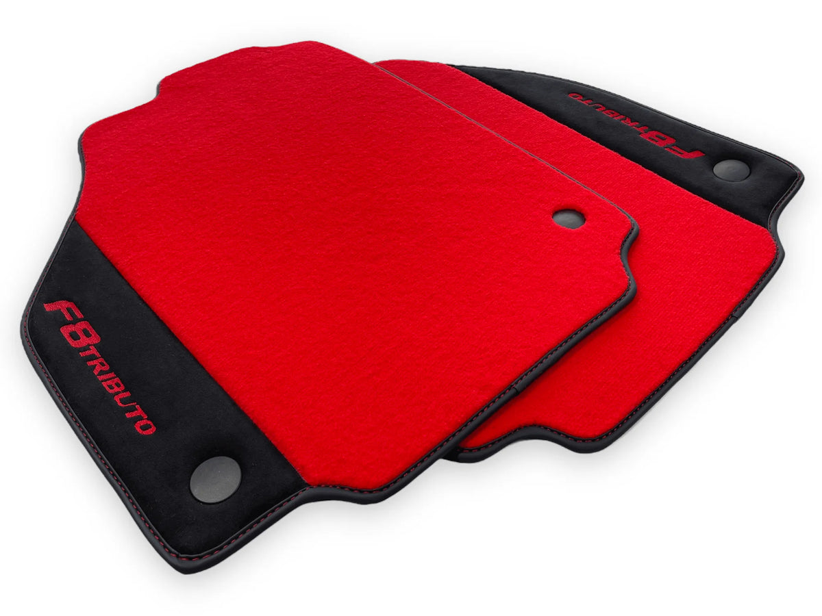 Red Floor Mats For Ferrari F8 Tributo 2019-2022 With Alcantara Leather - AutoWin