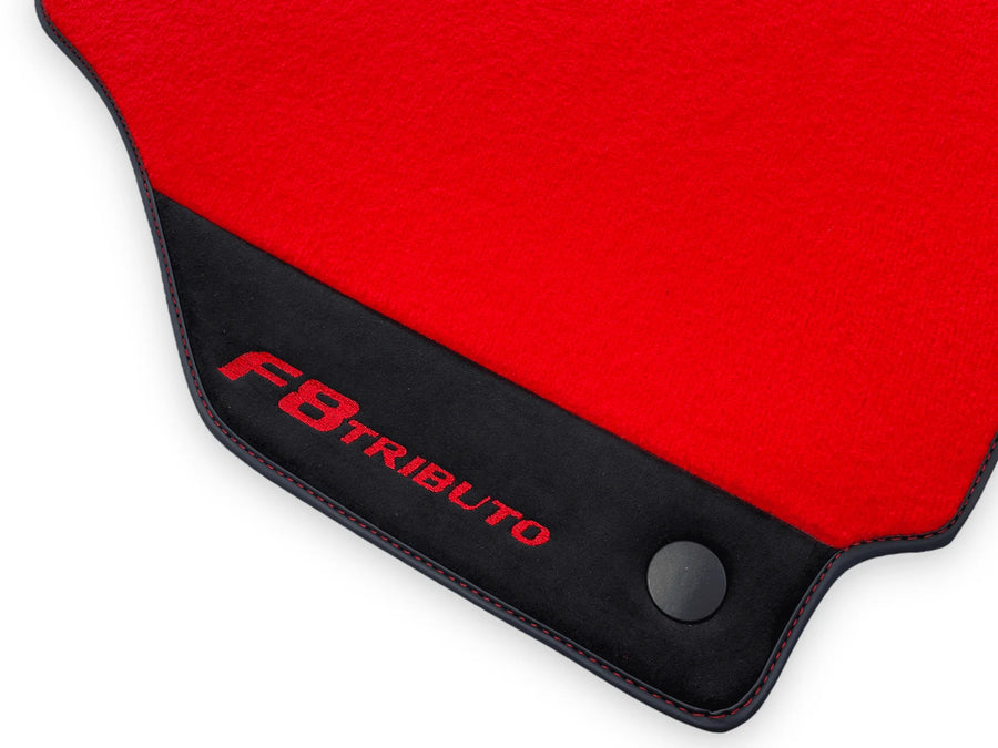 Red Floor Mats For Ferrari F8 Tributo 2019-2022 With Alcantara Leather - AutoWin