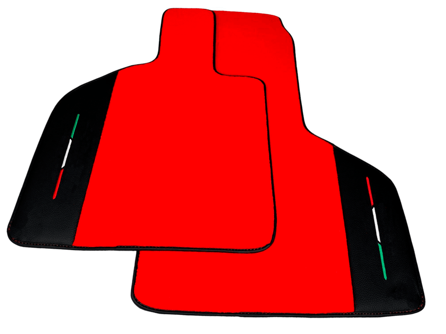 Custom Red Floor Mats for Lamborghini Huracan STO With Black Leather Red Sewing