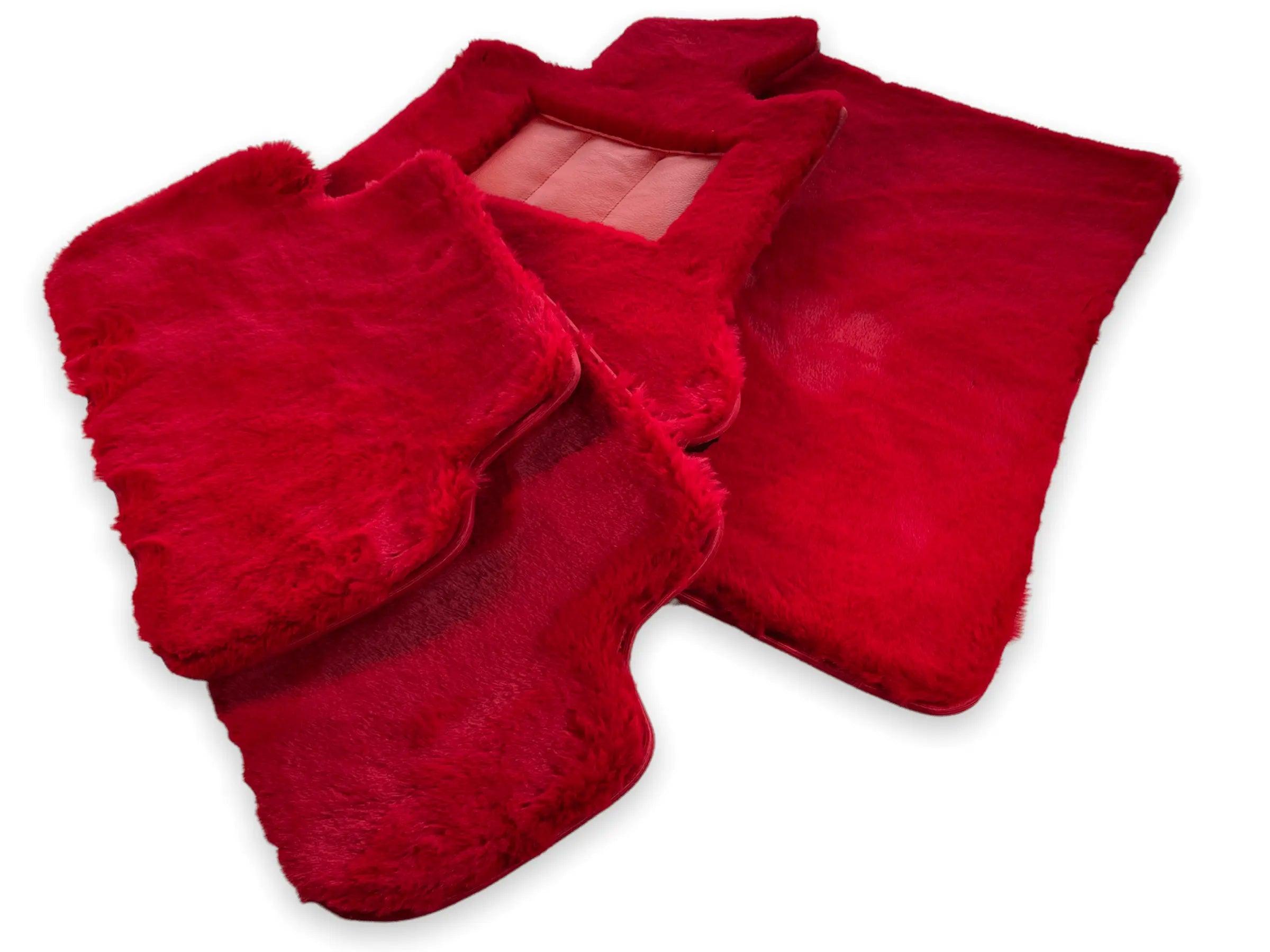 Red Sheepskin Floor Mats For Bentley Bentayga Er56 Design Brand - AutoWin