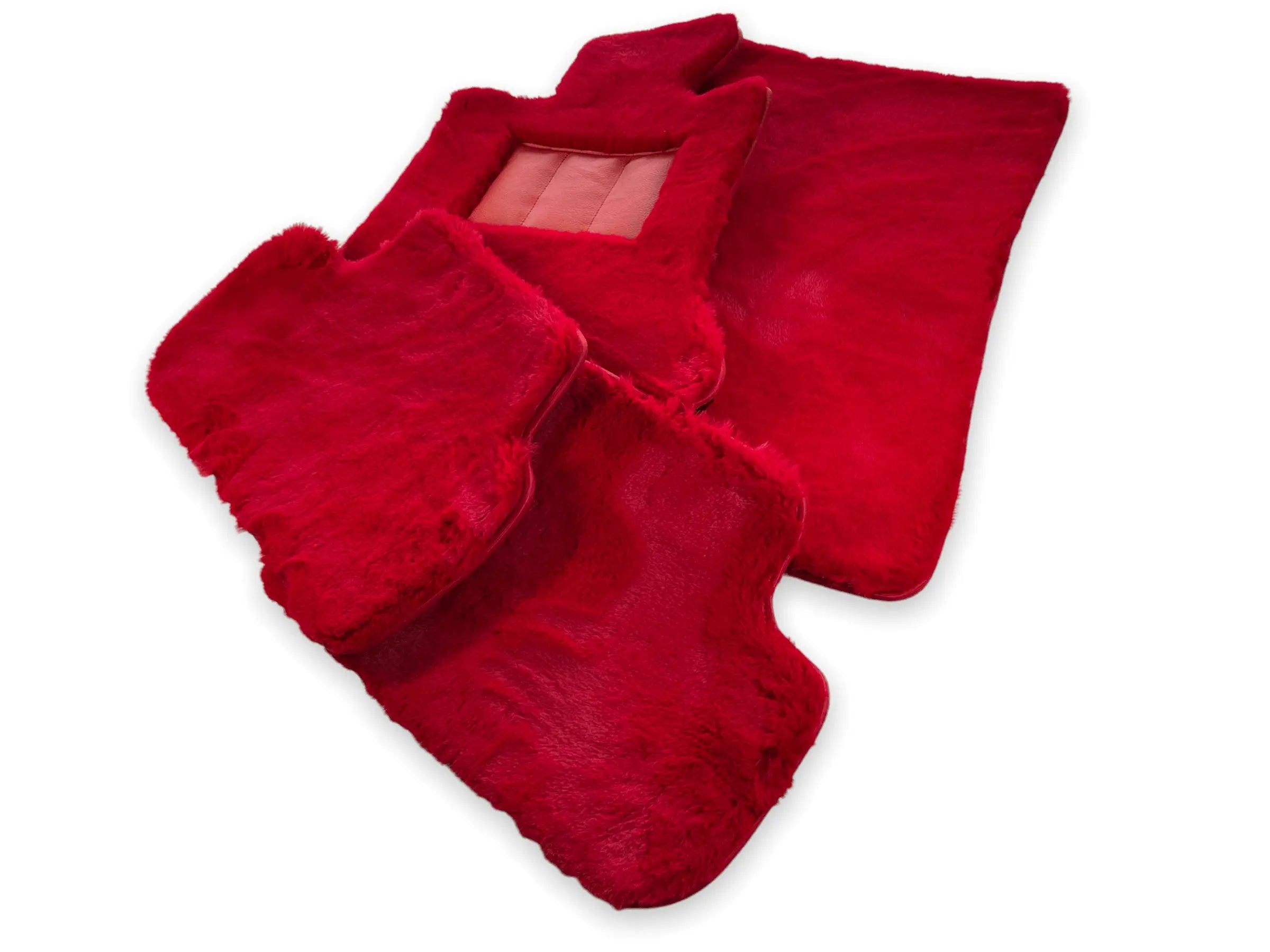 Red Sheepskin Floor Mats For Bentley Bentayga Er56 Design Brand - AutoWin