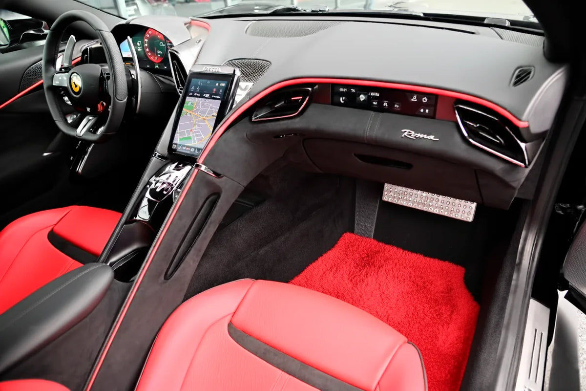 Red Sheepskin Floor Mats for Ferrari Roma (2021-2027)