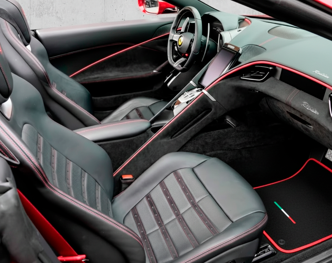 Black Floor Mats for Ferrari Roma (2021-2024) Italian Edition with Red Trim