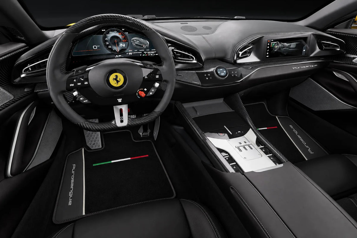 Black Floor Mats for Ferrari Purosangue with Leather and Beige Trim | Italian Edition