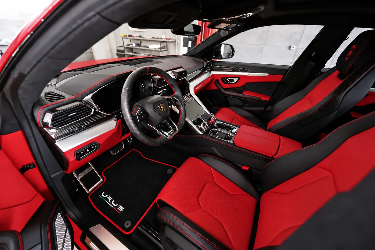 Interior look of floor mats for Black Floor Mats For Lamborghini Urus Tailored - Choose Your Trim Color
