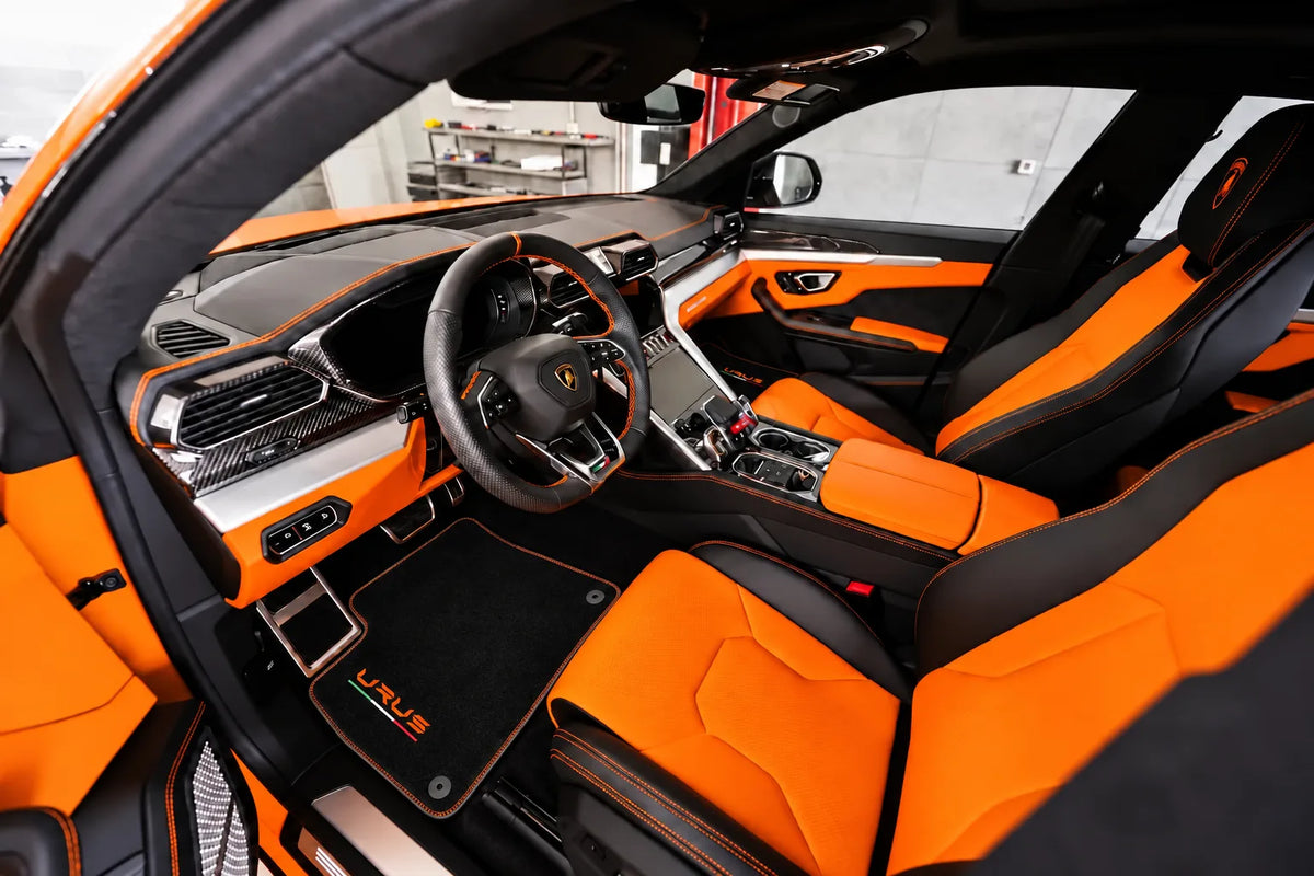 Interior look of floor mats for Lamborghini Urus – Choose Your Stitching Color