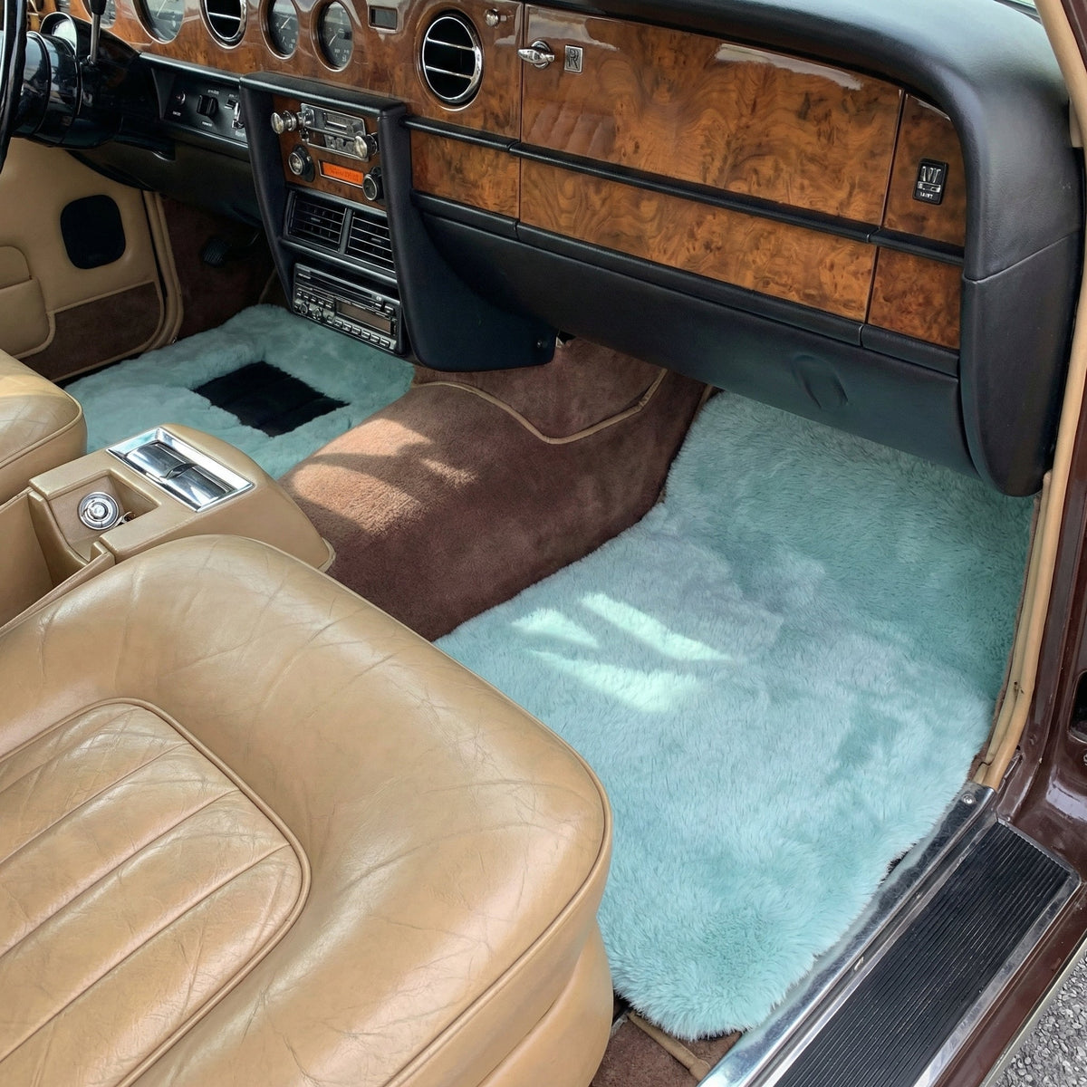 Interior look of floor mats for Tiff Blue Sheepskin Floor Mats For Rolls Royce Shadow 1965-1977