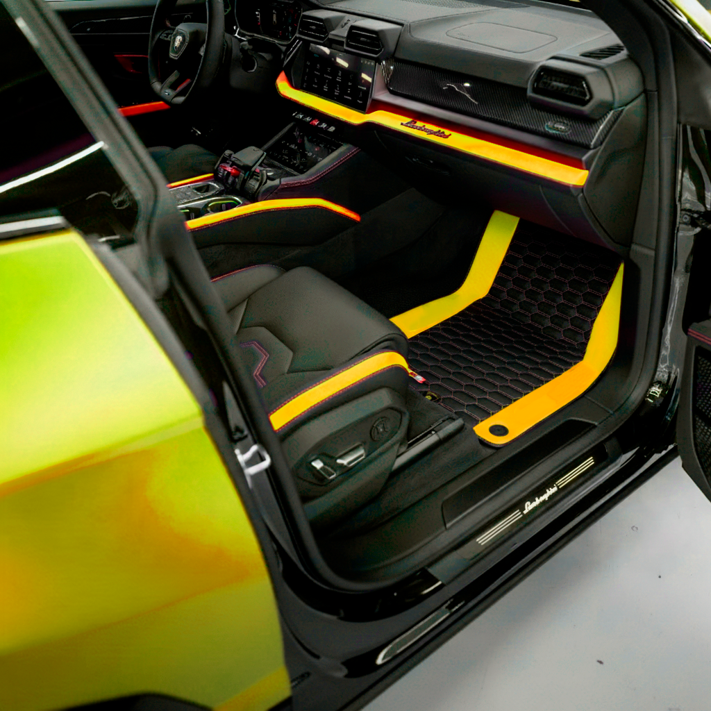 Customizable Black Floor Mats for Lamborghini Urus with Yellow Leather