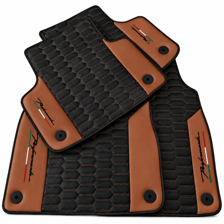 Black Floor Mats for Lamborghini Urus with Brown Leather - AutoWin