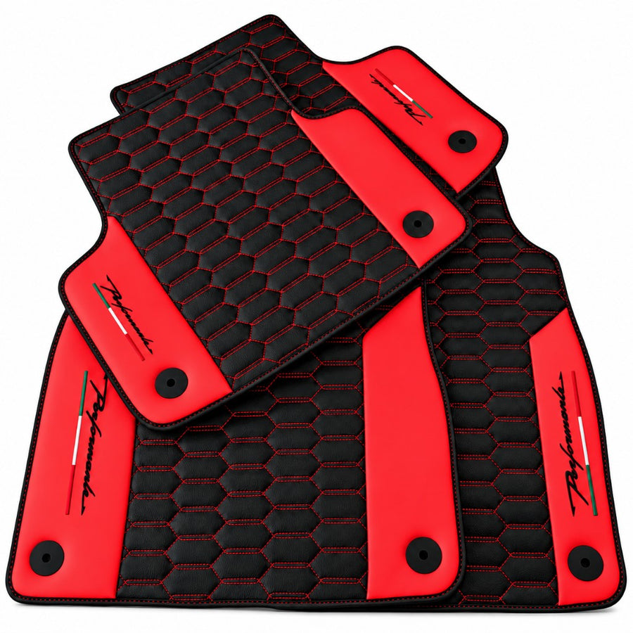 Black Floor Mats for Lamborghini Urus with Red Leather - AutoWin