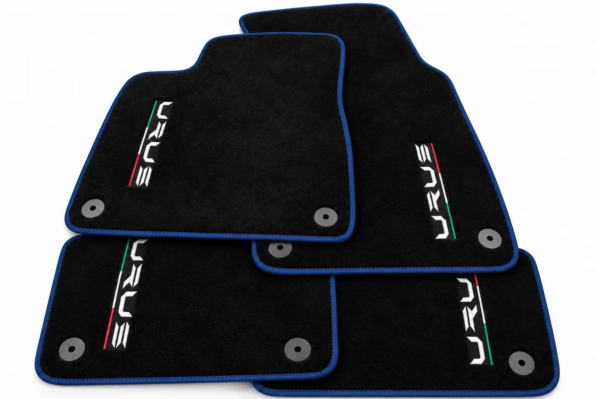 Floor Mats For Lamborghini Urus Black Tailored With Orange Rounds Carpets - Dark Blue trim