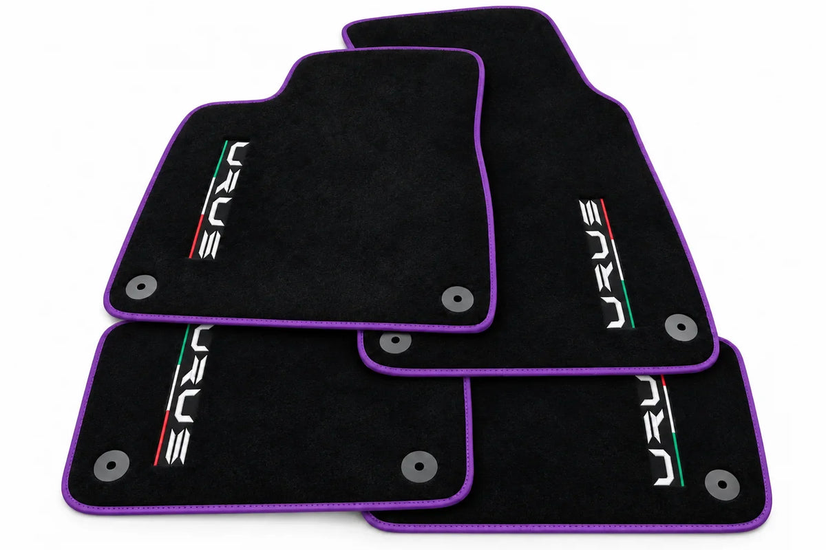 Floor Mats For Lamborghini Urus Black Tailored With Orange Rounds Carpets - Purple trim