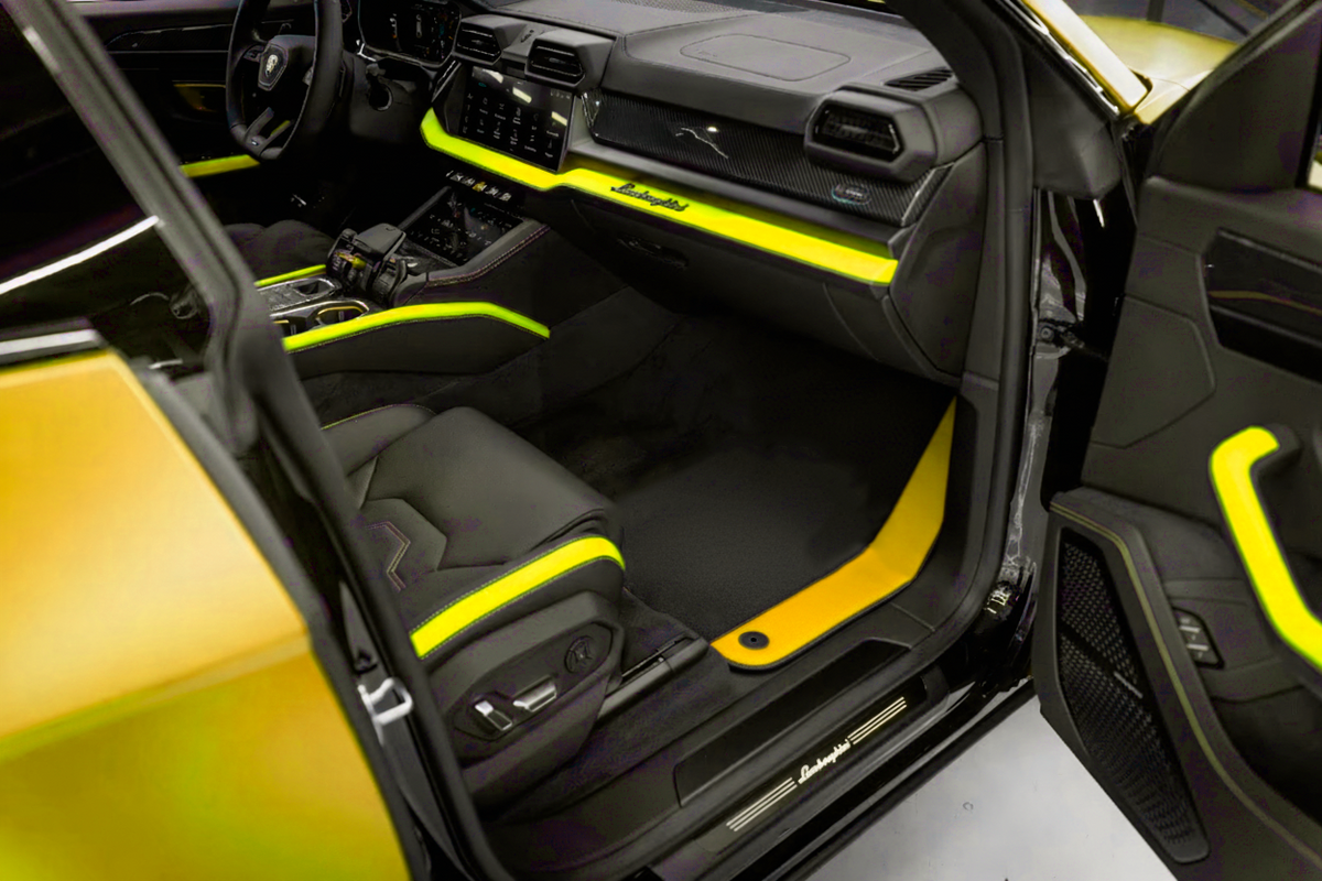 Interior look of floor mats for Lamborghini Urus With Yellow Leather